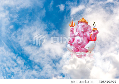 Lord Ganesha, figure of ancient power in Hinduism, depicted against beautiful background Lord Ganesha, figure of ancient power in Hinduism, depicted against beautiful background 136239895