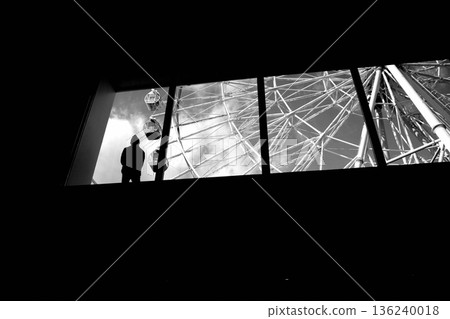 A figure looking at the Ferris wheel A figure looking at the Ferris wheel 136240018