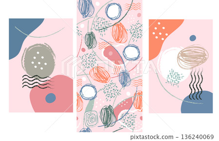 Posters and seamless pattern set, geometric memphis style vector Posters and seamless pattern set, geometric memphis style vector 136240069