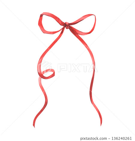 A vibrant watercolor bow made from lightweight narrow ribbon 136240261