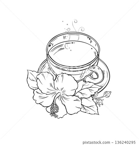 Cup of Hibiscus Tea Outline Illustration. Cup of Hibiscus Tea Outline Illustration. 136240295