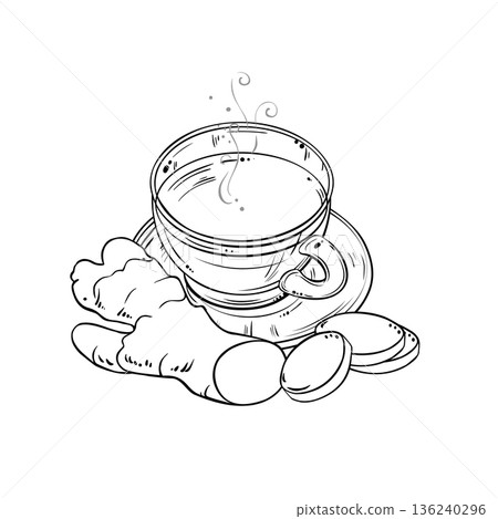 Cup of Ginger Tea Outline Illustration. Cup of Ginger Tea Outline Illustration. 136240296