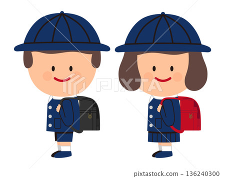 Illustration set of elementary school children carrying school bags 136240300