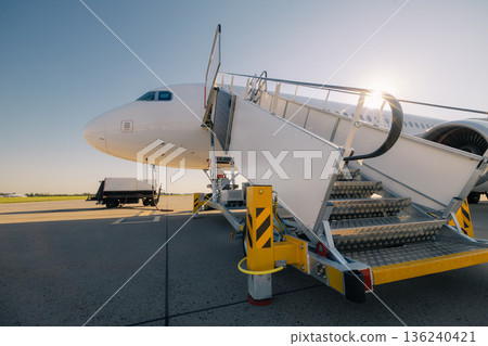 Boarding to airplane at airport Boarding to airplane at airport 136240421