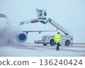 Deicing of airplane before flight at airport 136240424