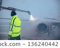 Deicing of airplane before flight at airport 136240442