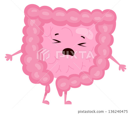 Sad intestine character. Digestive problem cartoon mascot 136240475