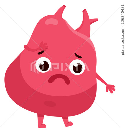 Sad heart. Illness cartoon character. Unhealthy organ 136240481