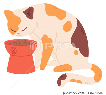 Eating cat color icon. Healthy pet nutrition Eating cat color icon. Healthy pet nutrition 136240502