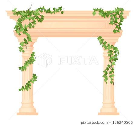 Ancient architecture with ivy vines. Wedding pillar gate 136240506