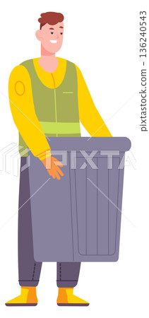 Worker carry garbage can. Recycle management service 136240543