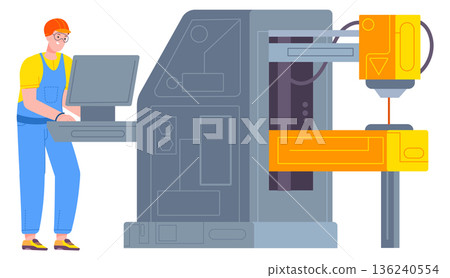 Engineer work on computer automated assembly cnc machinery 136240554