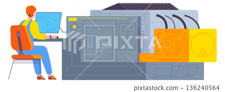 Factory technician work on computer manufacture machine system 136240564