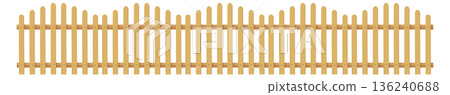 Wooden boundary horizontal border. Cartoon plank fence Wooden boundary horizontal border. Cartoon plank fence 136240688
