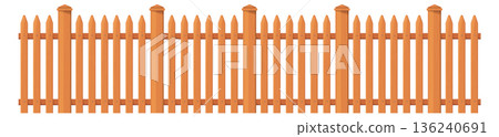 Wooden panel board fence. Rural yard barrier 136240691