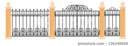 Vintage wrought fence. Park gate cartoon outdoor 136240698