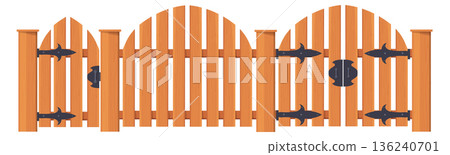 Vintage wooden gate. Village plank cartoon fence Vintage wooden gate. Village plank cartoon fence 136240701