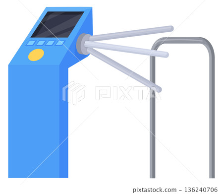 Turnstile cartoon icon. Electronic gate. Security system Turnstile cartoon icon. Electronic gate. Security system 136240706