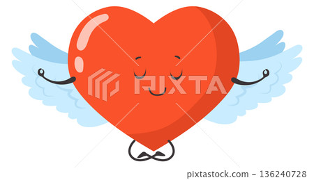 Angel heart mascot. Cute zen character with white wings 136240728