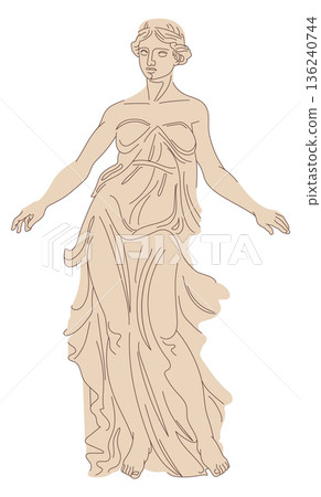 Ancient female statue. Marble goddess monument drawing Ancient female statue. Marble goddess monument drawing 136240744
