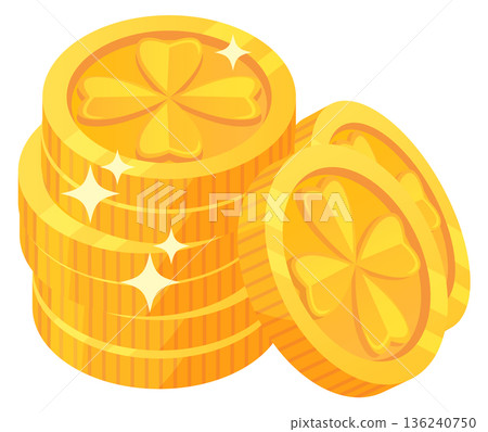 Golden coins with clover sign. Lucky money cartoon icon 136240750