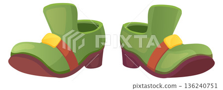 Leprechaun shoes cartoon icon. Green fantasy footwear Leprechaun shoes cartoon icon. Green fantasy footwear 136240751