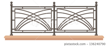Ornate forged balcony railing. Decorative metal border Ornate forged balcony railing. Decorative metal border 136240790