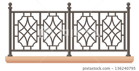 Metal railing with forged ornament decoration. Terrace railing 136240795
