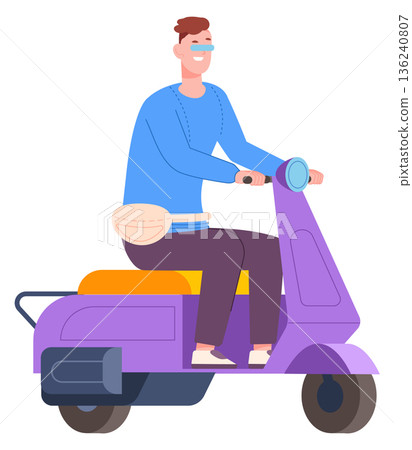Man drive motorcycle. Urban scooter with young person 136240807
