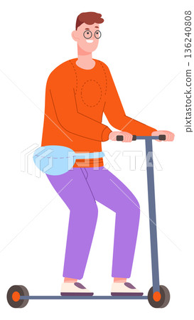 Man on electric scooter. Alternative eco transport riding Man on electric scooter. Alternative eco transport riding 136240808