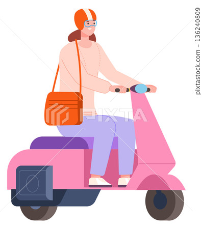 Woman driver moto scooter. Fast urban vehicle 136240809