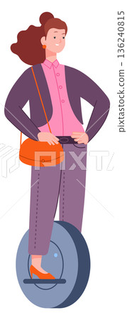 Businesswoman on monowheel drive to work. Alternative urban transport 136240815