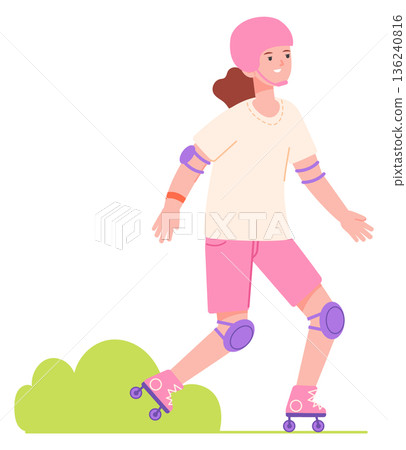 Female roller skater character. Urban street sport Female roller skater character. Urban street sport 136240816