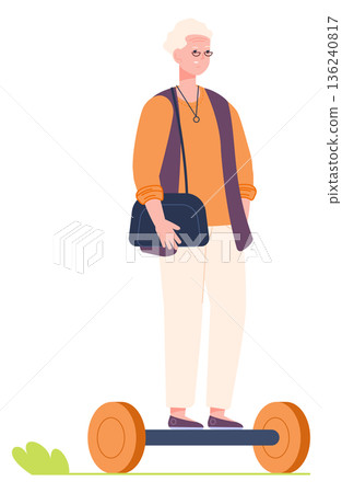 Female senior on gyroscooter. Old woman activity illustration 136240817