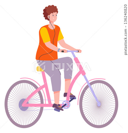 Woman ride bicycle. Summer outdoor activity illustration Woman ride bicycle. Summer outdoor activity illustration 136240820