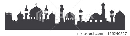 Eastern city black silhouette. Arabian historic downtown Eastern city black silhouette. Arabian historic downtown 136240827