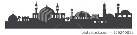 Islamic architecture black silhouette. Urban eastern panorama 136240832