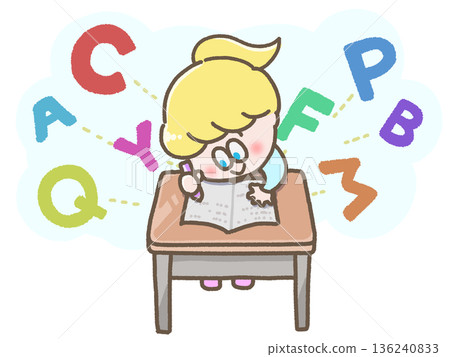 描繪兒童學習英語的插圖 136240833