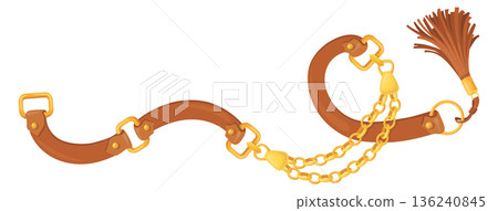 Decorative strap with leather tassel and golden chains icon Decorative strap with leather tassel and golden chains icon 136240845