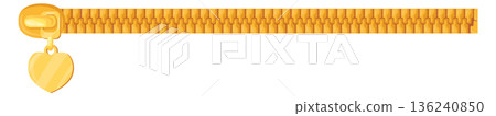 Zip fastener. Golden puller and teeth slider icon Zip fastener. Golden puller and teeth slider icon 136240850