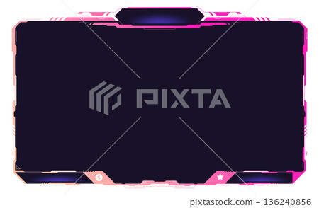 Cyberpunk panel template. Digital tech glow ui frame Cyberpunk panel template. Digital tech glow ui frame 136240856