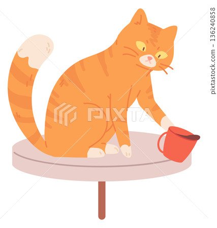 Playful cat break mug. Pet trouble icon Playful cat break mug. Pet trouble icon 136240858