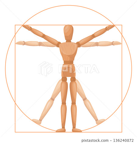 Wooden human doll figure in Vitruvian man style Wooden human doll figure in Vitruvian man style 136240872