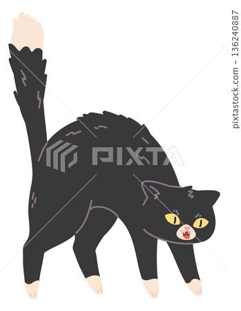 Scared cat hissing. Angry pose. Pet character 136240887