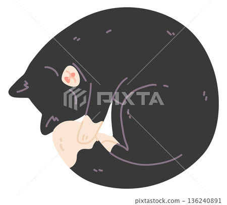 Cat lay in circle. Curled up pet color icon 136240891