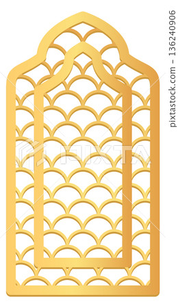Eastern window frame. Golden lattice in islamic style Eastern window frame. Golden lattice in islamic style 136240906