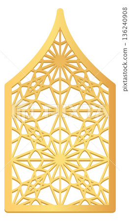 Decorative window lattice ornament. Golden vintage shape Decorative window lattice ornament. Golden vintage shape 136240908