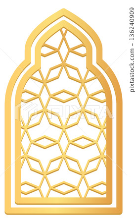 Ornate window frame in islamic style. Ancient pattern 136240909