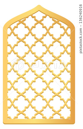 Geometric motif golden lattice window frame icon 136240916