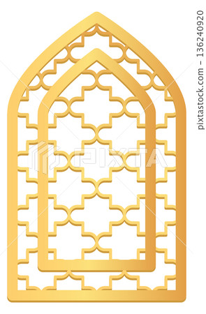 Arabian window with traditional golden lattice ornate pattern Arabian window with traditional golden lattice ornate pattern 136240920